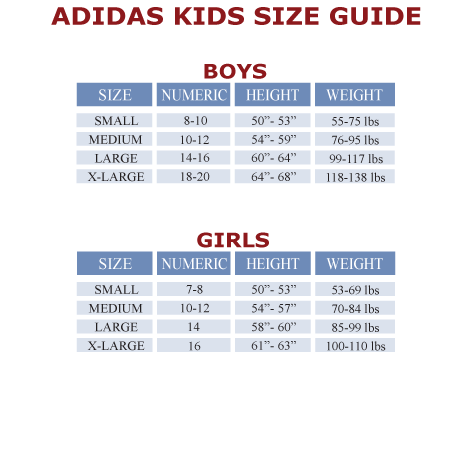 Youth Adidas Pants Size Chart