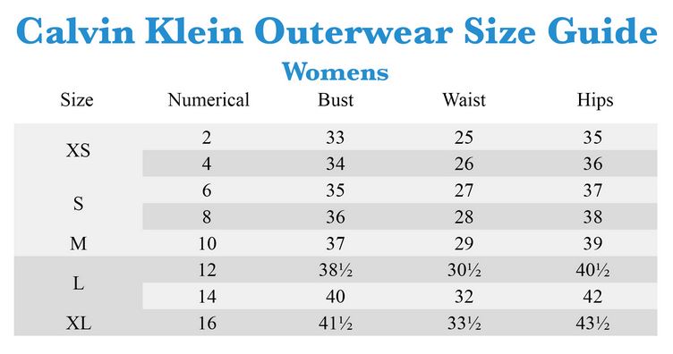 Calvin Klein Suit Size Chart