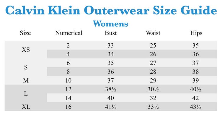 Calvin Klein Women S Size Chart