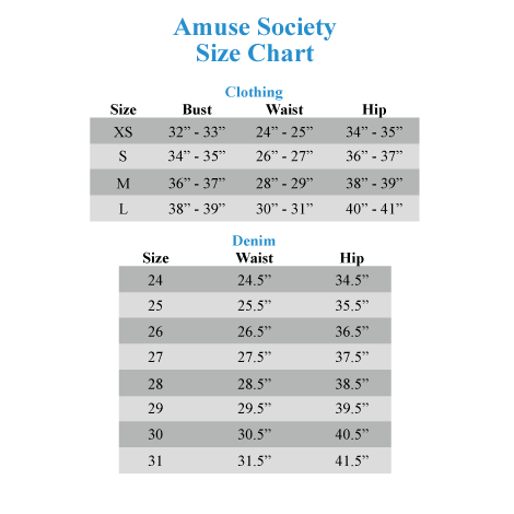 Amuse Society Swim Size Chart