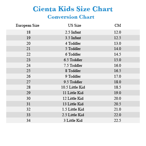Cienta Size Chart