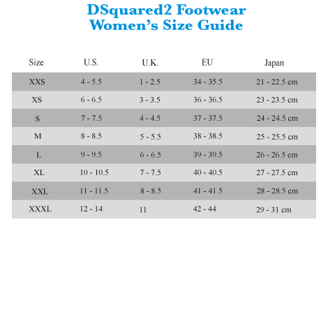 Dsquared2 Shoes Size Chart
