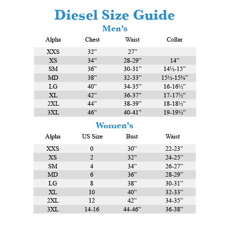 Diesel Mens Size Chart