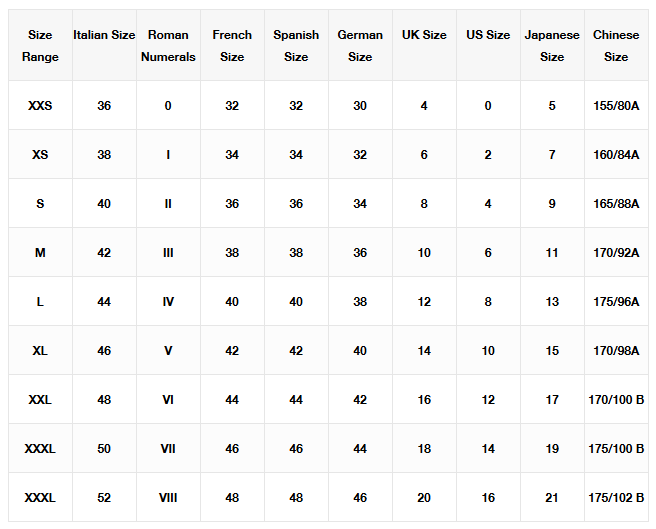 Dsquared2 Size Chart