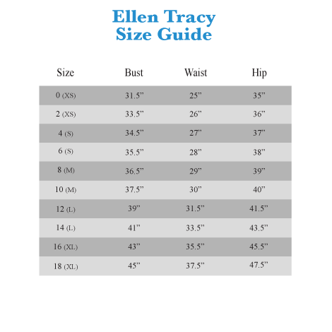 Allard Ellen Tracy Size Chart