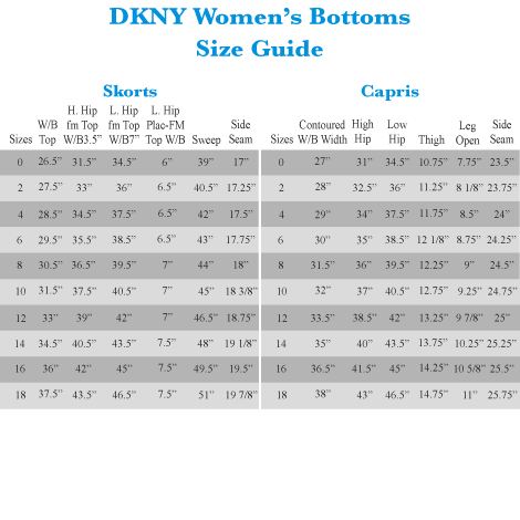 Dkny Size Chart Xl