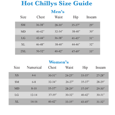 Chillys Youth Size Chart