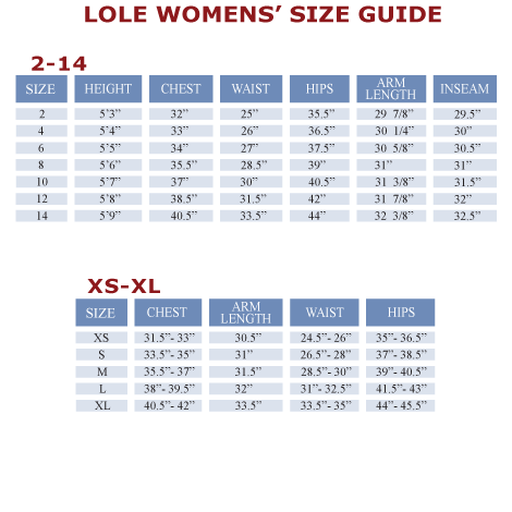 Lole Swimwear Size Chart
