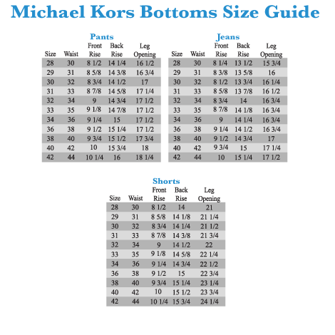 Michael Kors Mens Size Chart