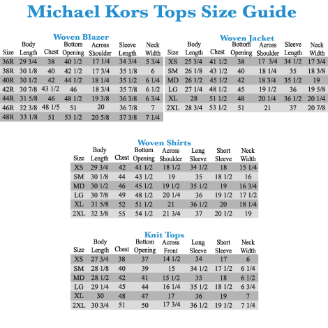 Michael Kors Jeans Size Chart