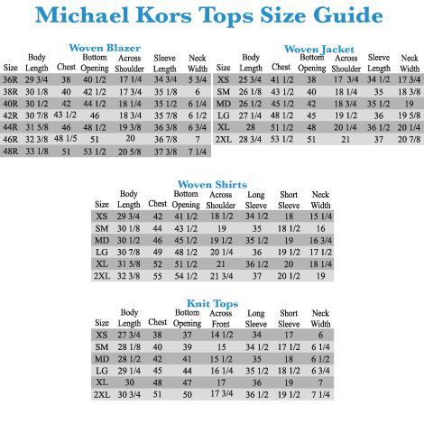 Michael Kors Size Chart Mens