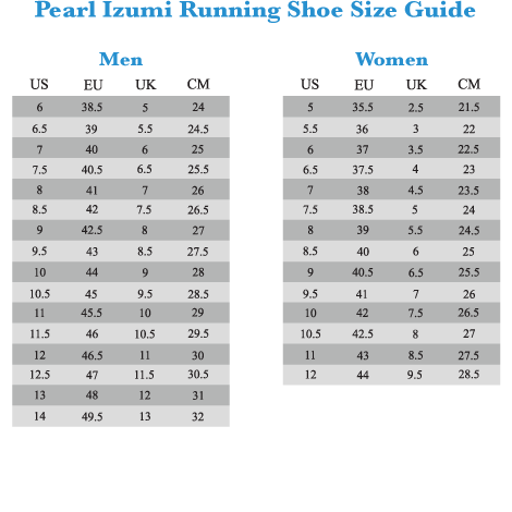 Pearl Izumi Shoe Size Chart
