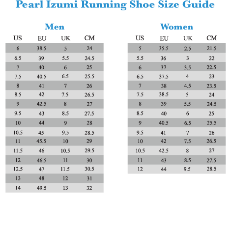 Pearl Izumi Running Shoes Size Chart