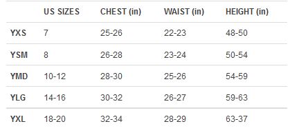 Under Armour Big Girl Size Chart