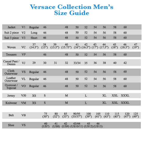 Versace Swim Shorts Size Chart