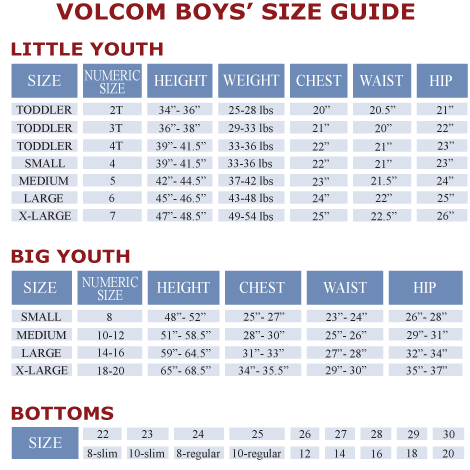 Volcom Big Boy Size Chart
