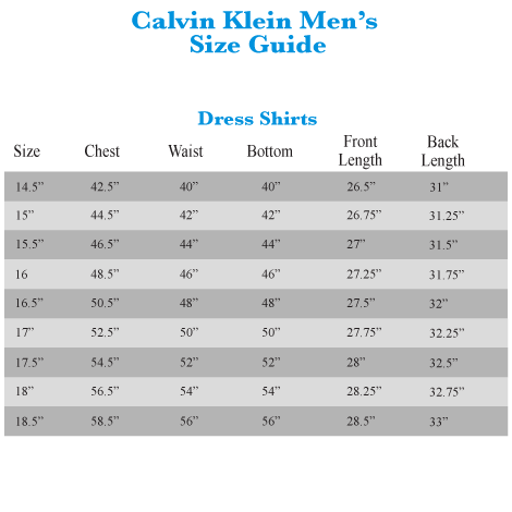 Calvin Klein Mens Shirt Size Chart