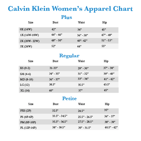 Calvin Klein Xs Size Chart