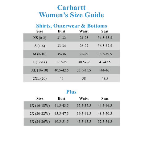 Carhartt Bib Size Chart