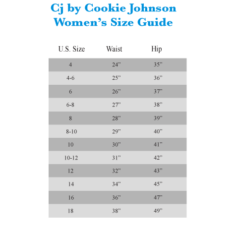 Cj By Cookie Johnson Jeans Size Chart