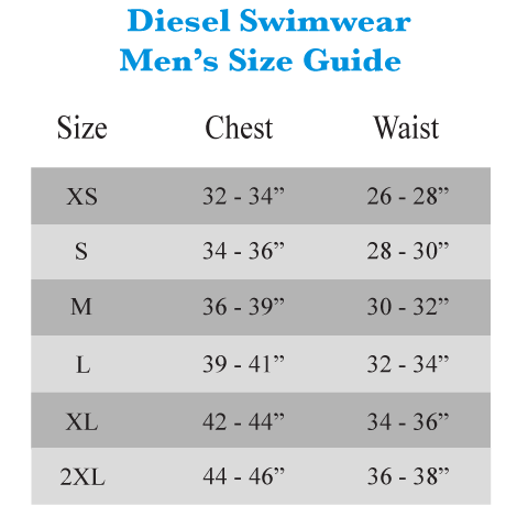 Diesel Swim Shorts Size Chart