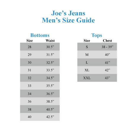 Ag Jeans Size Chart Mens