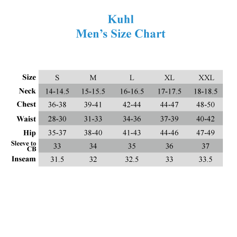 KÃ¼hl Men's Size Chart