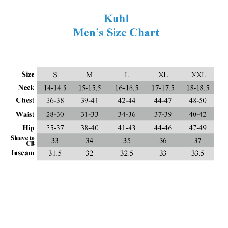 Adams Men S Size Chart