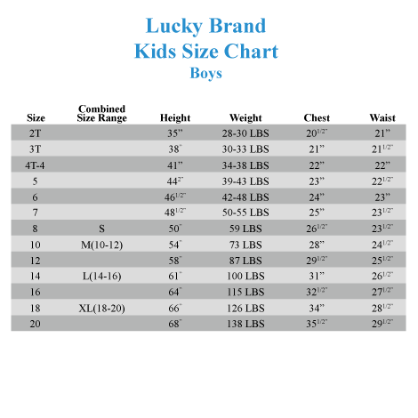 Womens Lucky Jeans Size Chart