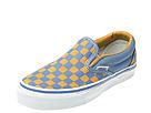 Buy Vans Kids - Classic Slip-On Checker (Youth) (Blue Bell/Sun Orange Checkerboard) - Kids, Vans Kids online.