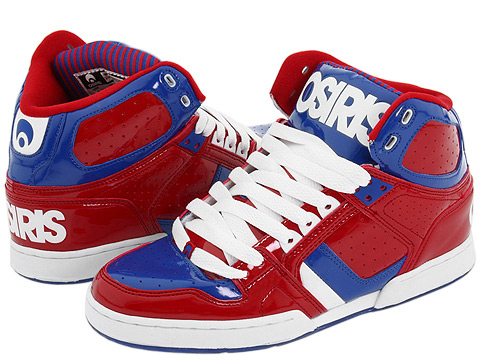 Osiris - Bronx (Red/Blue/White) - Footwear: Action leather high top upper. 