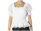 Betsey Johnson - Eyelet Puff Sleeve Top (White) - Women's Designer Collection
