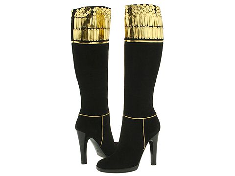Roberto Cavalli L79024 Black Suede/Gold - Footwear