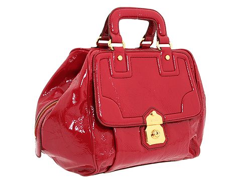 D&G Dolce & Gabbana Large Patent Vinyl Lock Closure Handbag Cherry Patent - Bags and Luggage