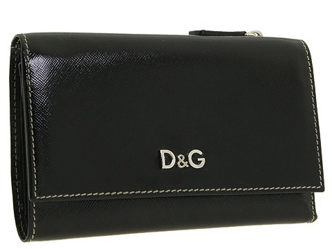 D&G Dolce & Gabbana Carolina Medium Bi-Fold Textured Patent Wallet Black - Bags and Luggage