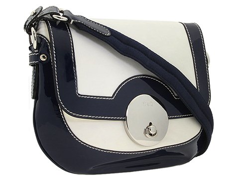 D&G Dolce & Gabbana Molly Nappa And Patent Medium Messenger Bag Blue/White - Bags and Luggage