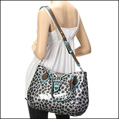 Moschino - Leopard Printed Patent Leather Shoulder Bag B7506 (Silver-Dark Brown-Turquoise-Nikel Metal (1600)) - Bags and Luggage