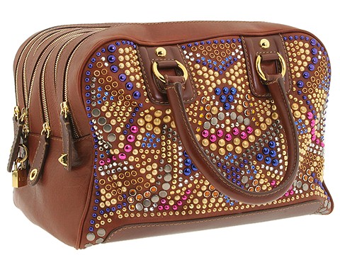 D&G Dolce & Gabbana Large Multi Zipper Jeweled Handbag Cognac - Bags and Luggage