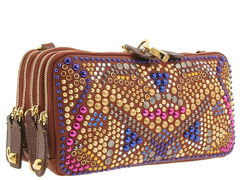 D&G Dolce & Gabbana Multi-Zipper Jeweled Messenger Bag Cognac - Bags and Luggage