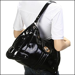 Franco Sarto - Morandi Patent Large Hobo (Black) - Bags and Luggage