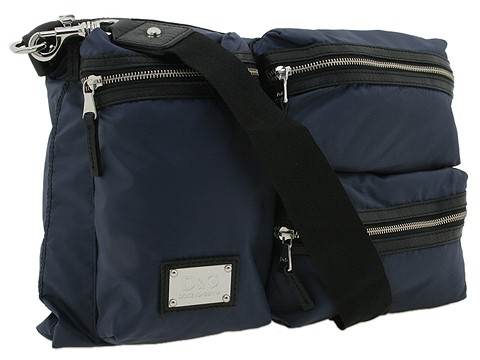 D&G Dolce & Gabbana - Multi Pocket Nylon Shoulder Bag w/ Contrast Leather (Blue) - Bags and Luggage