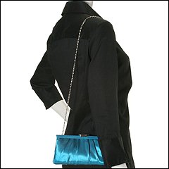 Jessica McClintock - Small East/West Satin Clutch (Peacock) - Bags and Luggage