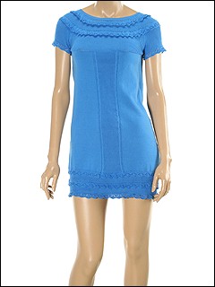 Moschino - Knit Short Sleeve Sweater Dress With Ruffled Hem And Neckline (Blue) - Apparel