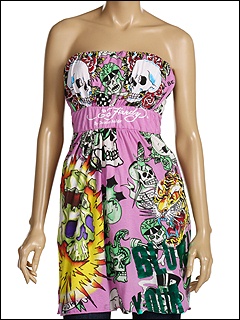 Ed Hardy Exploding Skull Foiled Multiprint Strapless Tunic at 6pm.com Ed Hardy Exploding Skull Foiled Multiprint Strapless Tunic at 6pm.com