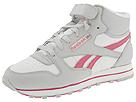 Buy Reebok Classics - Classic Leather Mid Strap Punch SE W (White/Sheer Grey/Juicy Pink) - Women's, Reebok Classics online.