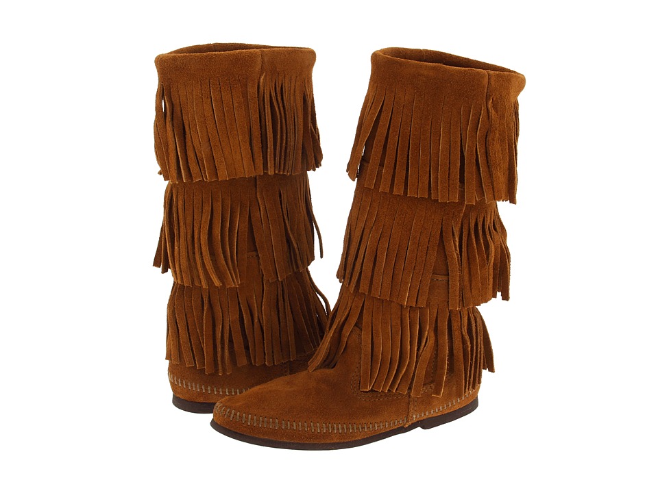 Minnetonka Calf Hi 3-Layer Fringe Boots (Brown Suede) Women's Pull-on Boots