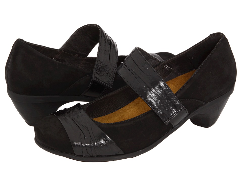Naot Footwear Attitude (Black Velvet Nubuck/Black Gloss Leather) Women