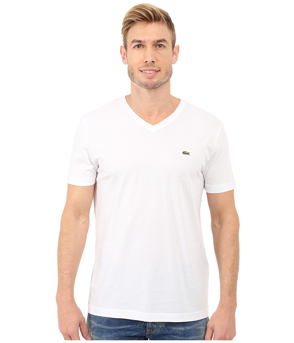Lacoste S/S Pima Jersey V-Neck T-Shirt (White) Men