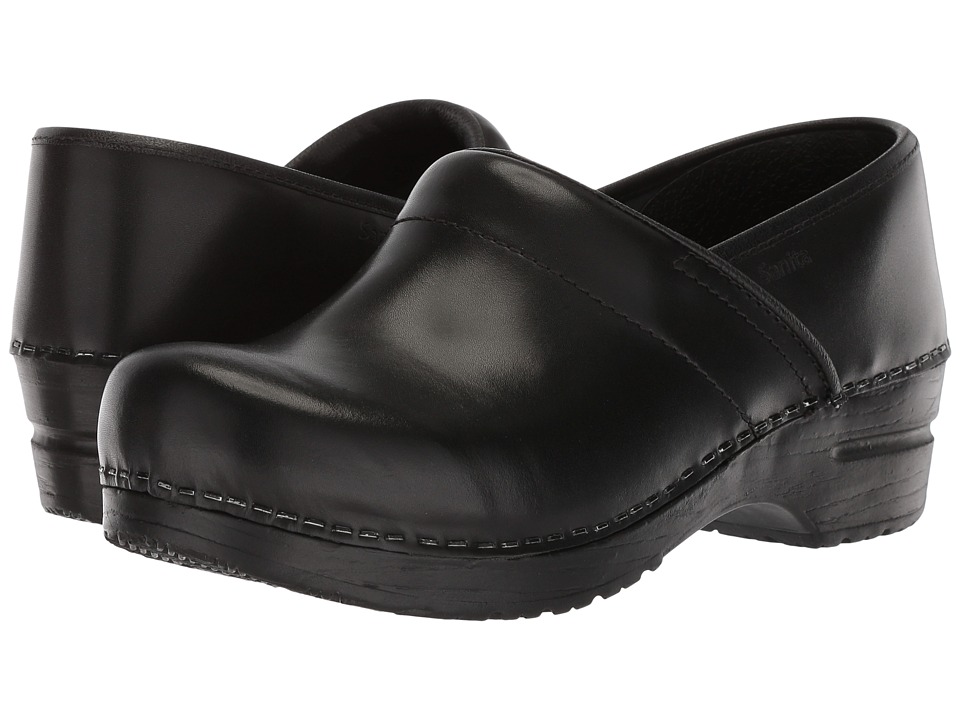 Sanita Professional Cabrio Black Brush Off Leather Womens Clog Shoes