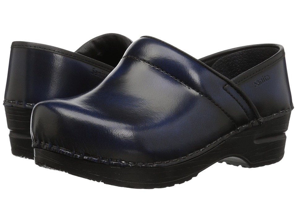 Sanita Professional Cabrio Blue Brush Off Leather Womens Clog Shoes